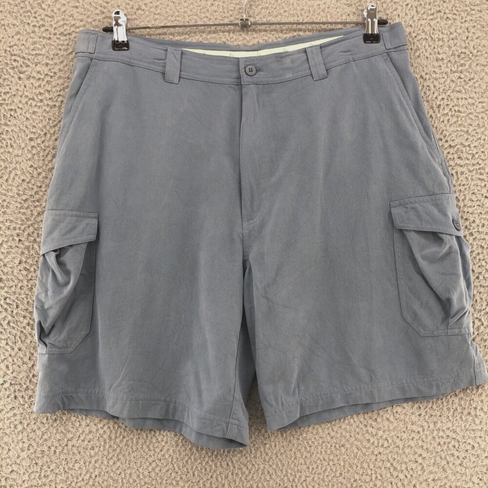 Bobby Chan Shorts Men 38 Blue Silk Blend Cargo Pocket Chino Casual Beach Relaxed